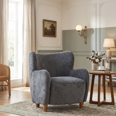 Fauteuil à oreilles à oreilles avec pieds pleins et coussin à ressorts ensachés pour le salon ou la chambre à coucher