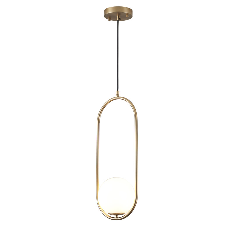 Gold Iron Single Pendant Light with Milk-White Glass Shade