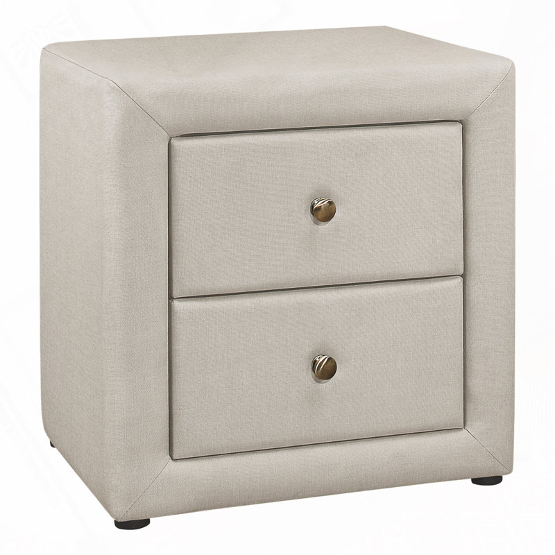 Table de chevet rembourrée avec 2 tiroirs, Beige