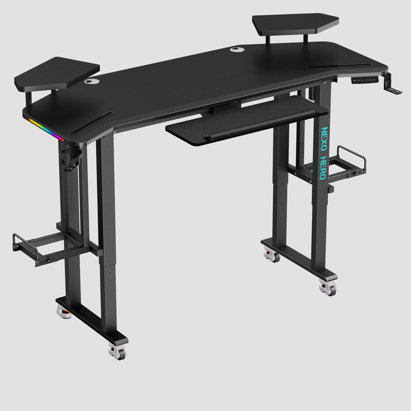 Bureau assis-debout électrique de 65 pouces, réglable en hauteur, à 4 pieds, avec système de gestion des câbles et support pour PC, noir.