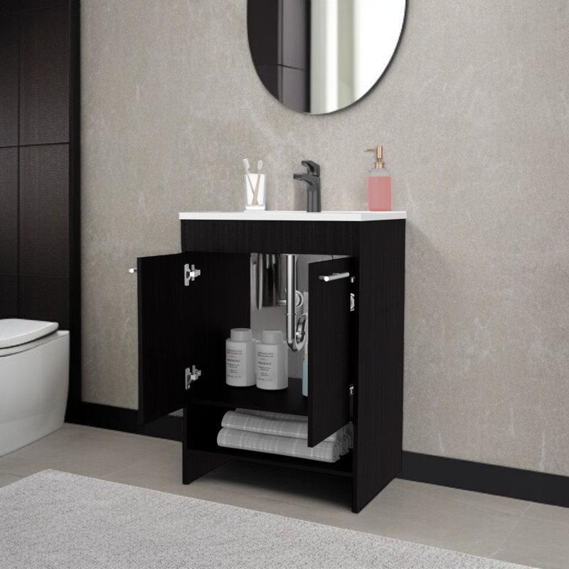 Meuble-lavabo 2 portes avec rangement ouvert