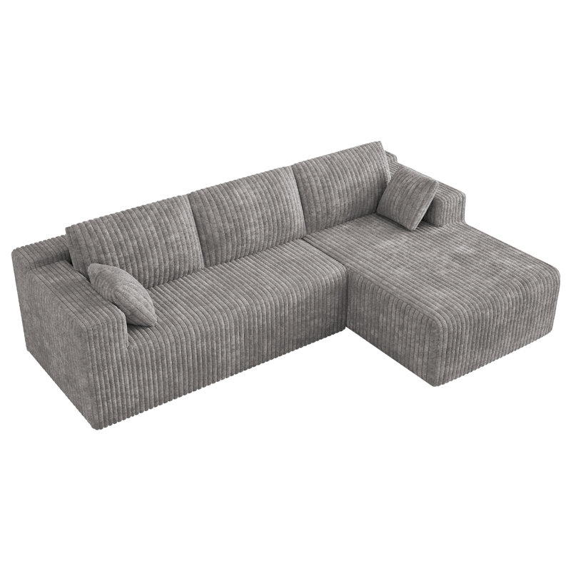 Canapé modulaire 102 po Corduroy, Orienté à droite, Gris