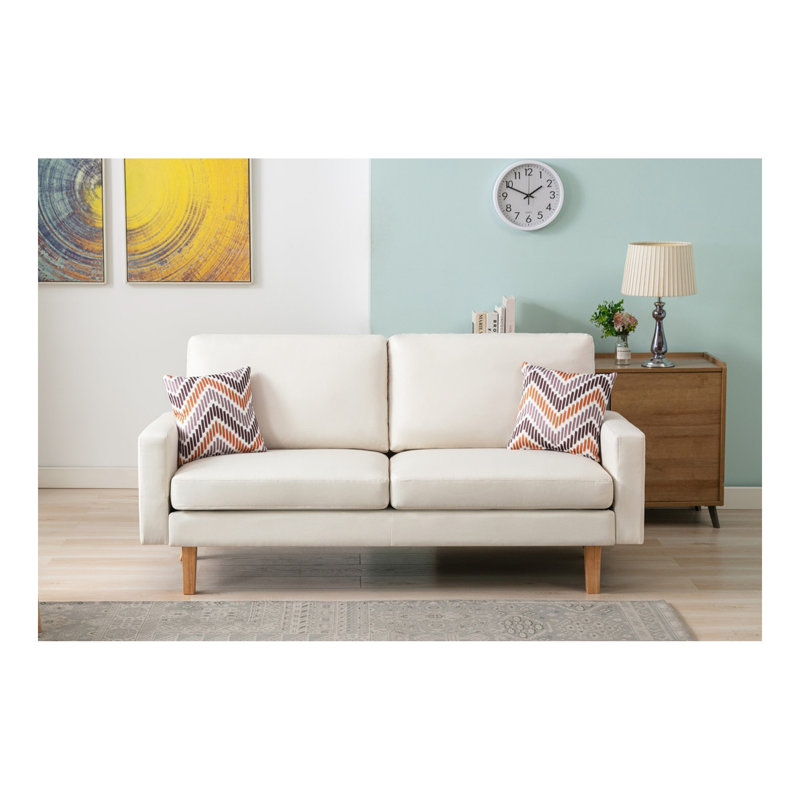 Canapé en lin gris de 70 po Bahamas et 2 chaises avec 2 coussins décoratifs, Brun, 4, Beige