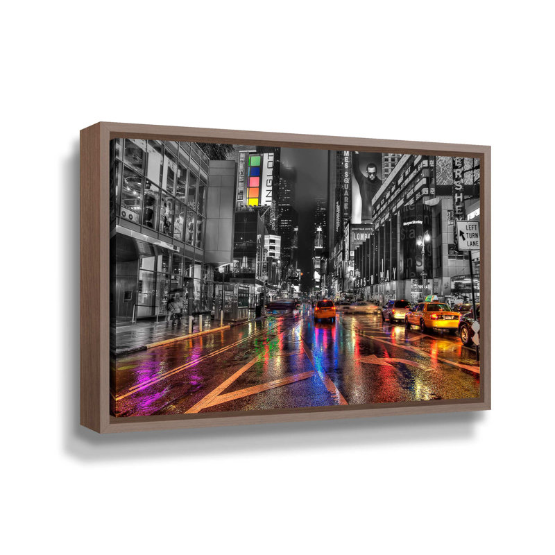 " NYC " by Revolver Ocelot, Walnut Floater Frame, 32" H x 48" W x 2" D