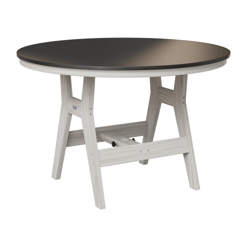 Berlin Gardens Harbor Round Bar Table, Seashell, Hammered Top Black, 38.87" H x 48" W x 48" D