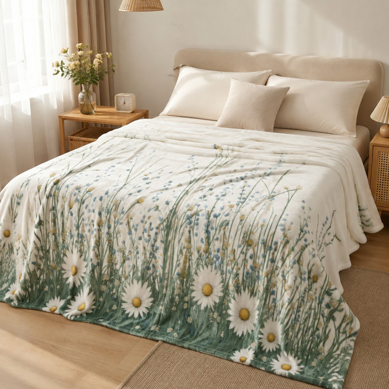 Jeté Daisy Field, couverture de lit douillet et moelleux pour canapé, canapé, chambre à coucher, décoration de salon