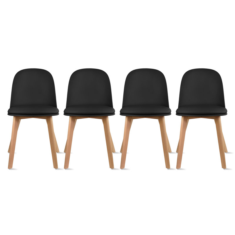 Jackqueline Modern Faux Leather Dining Chairs – Set of 4 Armless Side Chairs with Cushioned Seat and Wooden Legs for Kitchen or Dining Room