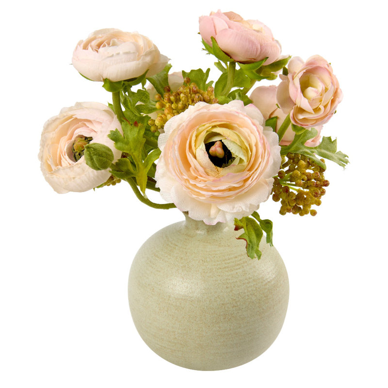 Ranunculus and Berries in Round Ceramic Vase