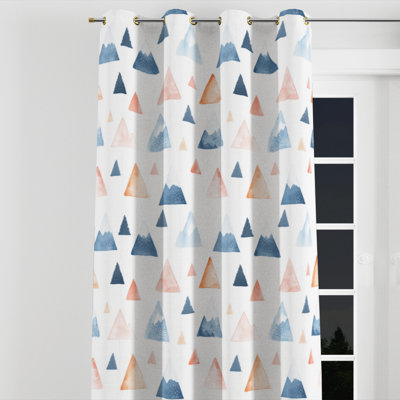Kids Geometric Room Darkening Curtains - Landscape Mini Mountains Grommet Curtain - 1 Panel