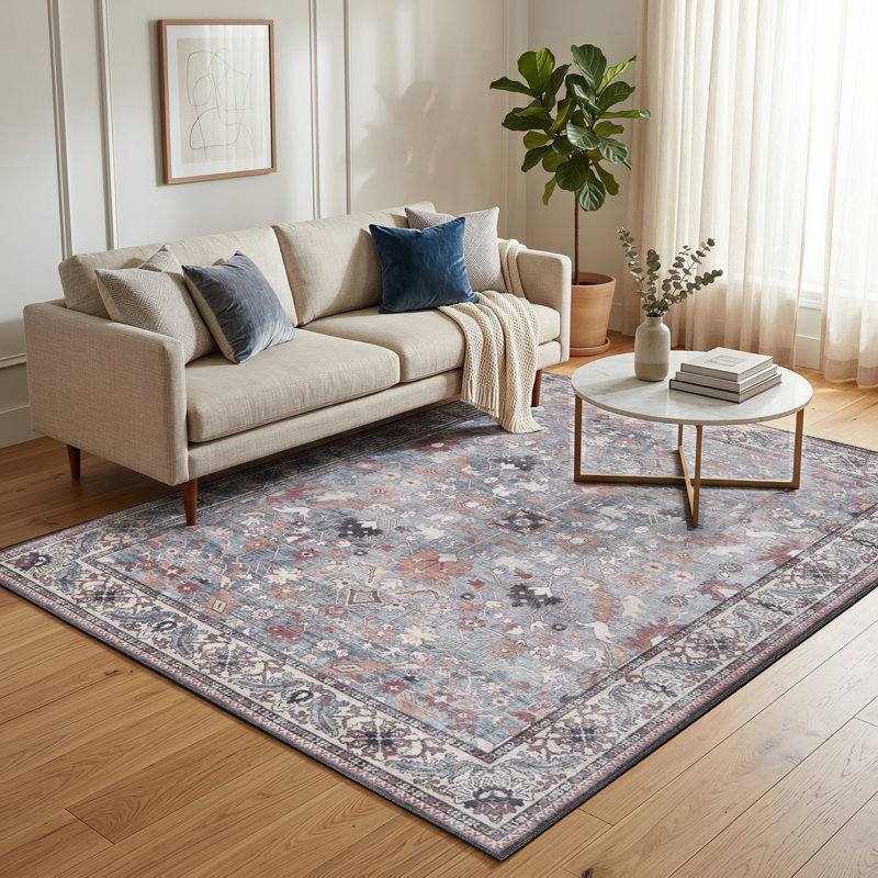 Zehorit Machine Washable Vintage Area Rug For Living Room, Hallway Runner, Entryway Rug, Rectangle 8'10" x 12'