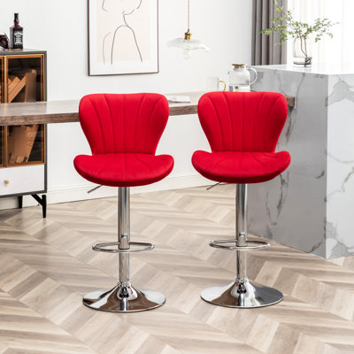 Revêtement rouge de 2 pièces, fonction pivotante avec tissu velouté, décoration de lignes verticales, base réglable, commodité à hauteur réglable, vérin à gaz 2 places, siège à 360 degrés, revêtement doux et moderne