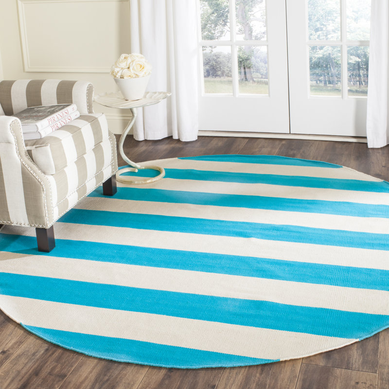 Morabito Hand Woven Cotton Striped Rug, Round 6'