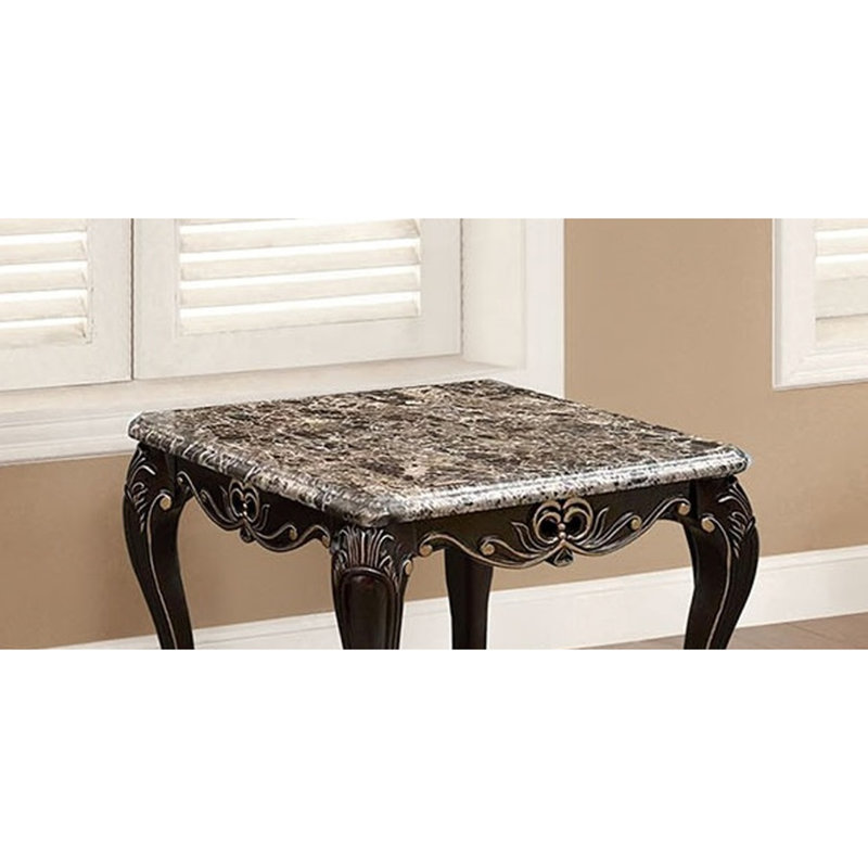 Ensemble transitionnel 2 pièces: table basse et table de bout en marbre avec finition courbée noyer foncé pour le salon principal