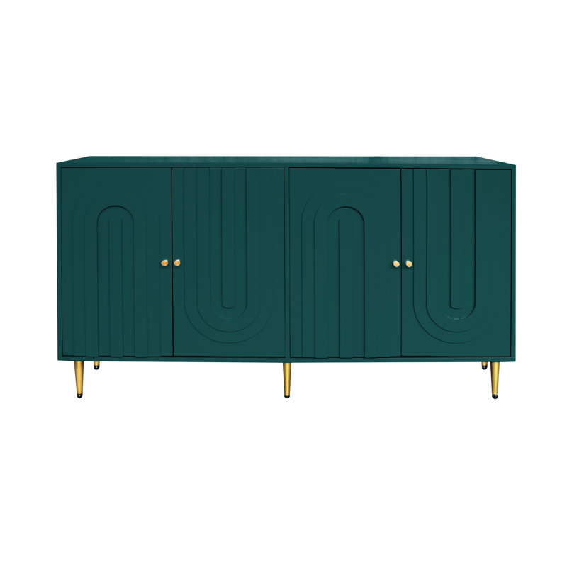 Trin Modern Lacquer Accent Cabinet with 4 Glass Doors – Adjustable Shelves Buffet Sideboard for Living Room, Dining Room, Entryway