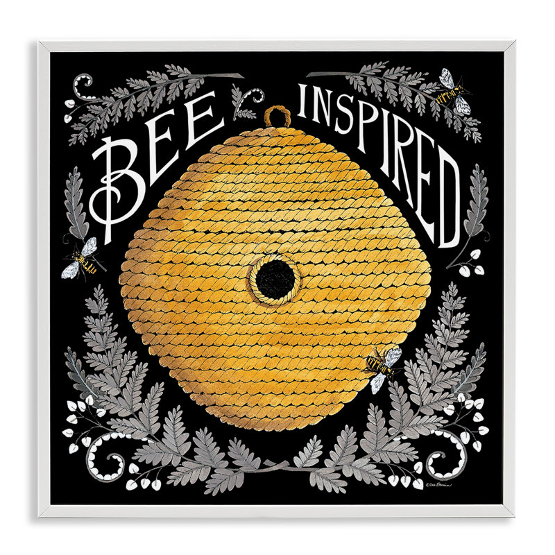 «Bee Inspired with Hive Giclee Art» par Deb Strain, Giclée encadrée blanc bord de mer, H 17 po x l 17 po