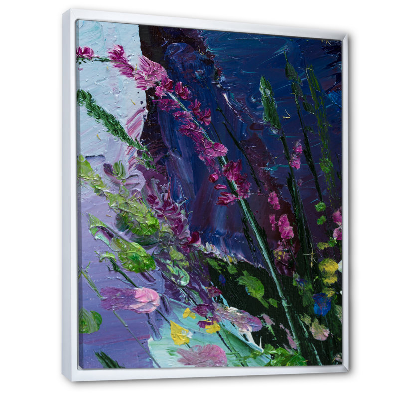 Décoration murale abstraite mauve et verte II - Toile traditionnelle, H 20 po x l 12 po x P 1 po, Cadre flottant blanc