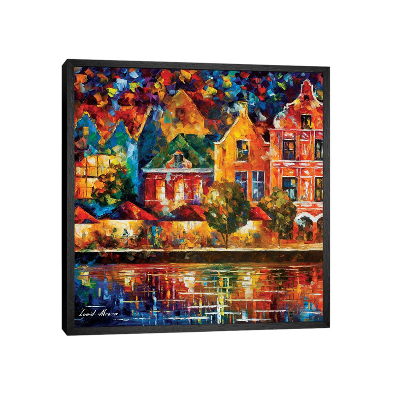 Amsterdam Of My Dreams by Leonid Afremov - Painting on Canvas, 93.98 cm H x 93.98 cm W, Black Framed Canvas