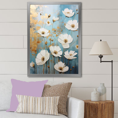 Minimalisme bleu blanc Buttercups I - Buttercups, reproduction sur toile