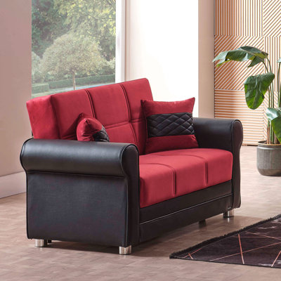 Upholstered Convertible Loveseat With Storage, For Living Room, Bedroom, Small Places