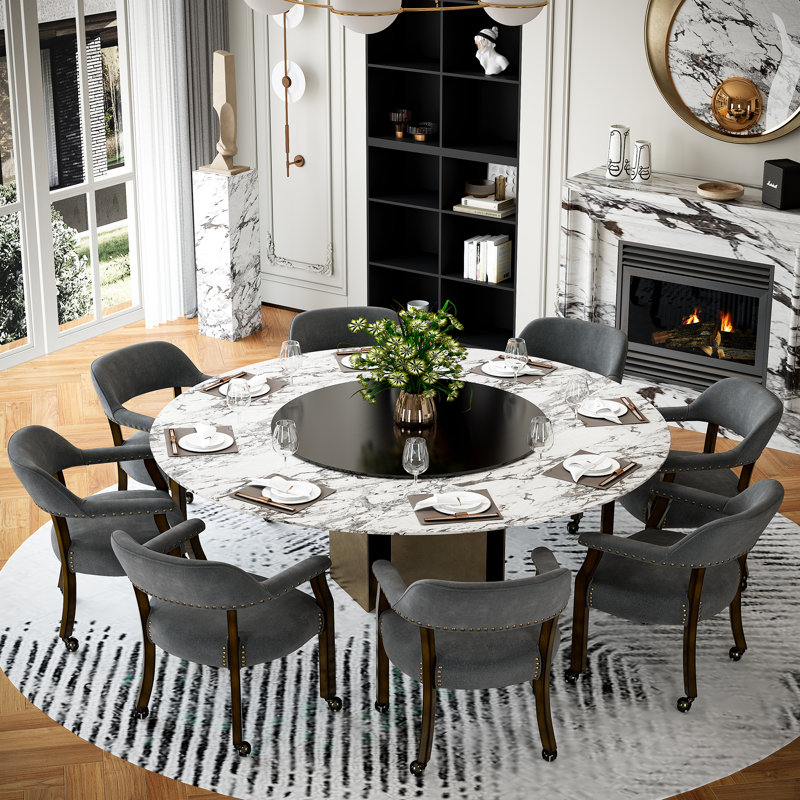 Fabric Dining Chairs With Arms And Casters, Gray, 1