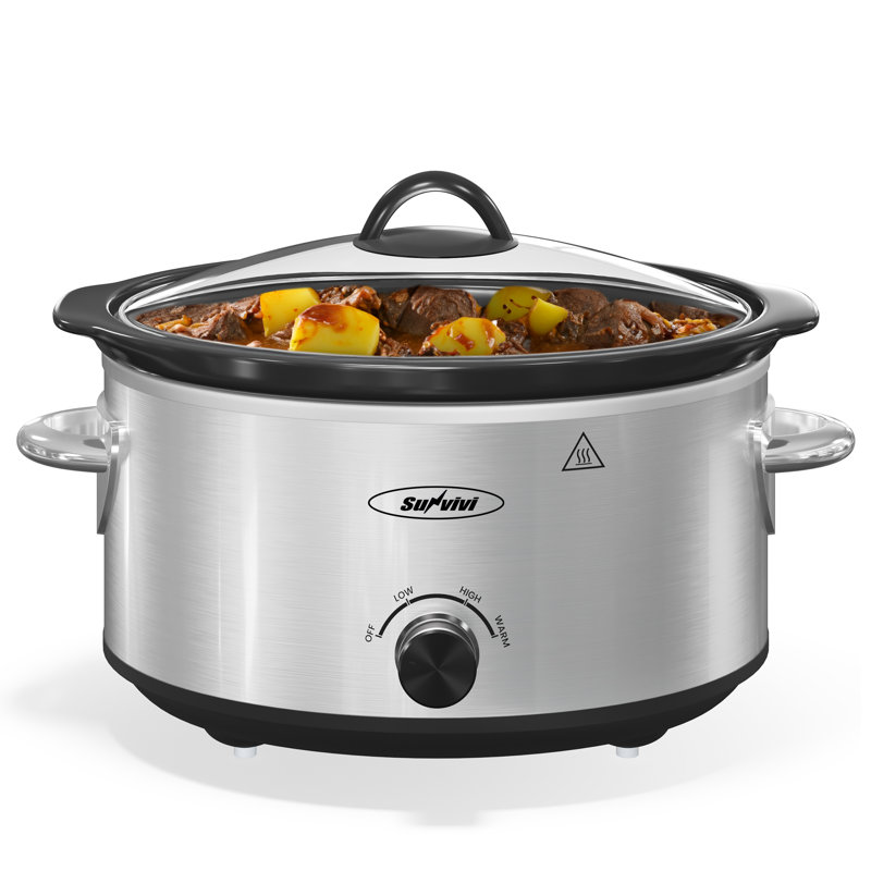 4 Quart Slow Cooker, Small Slow Cooker With 3 Cooking Settings, Dishwasher-safe Ceramic Pot, Glass Lid, Silver