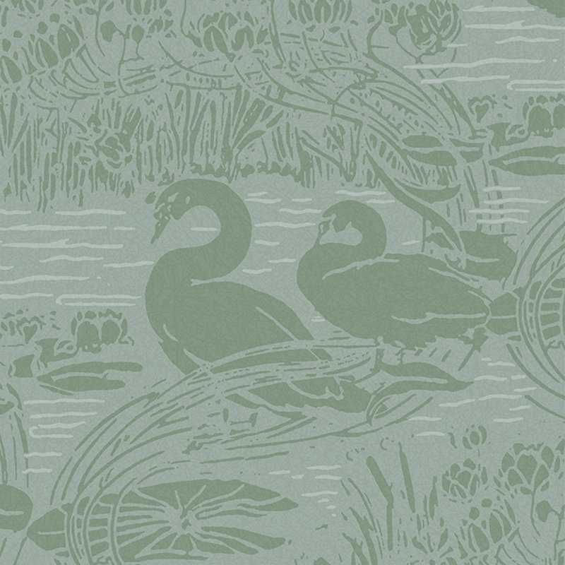 Laura Ashley Swans Dove Grey Wallpaper, Jade  Green