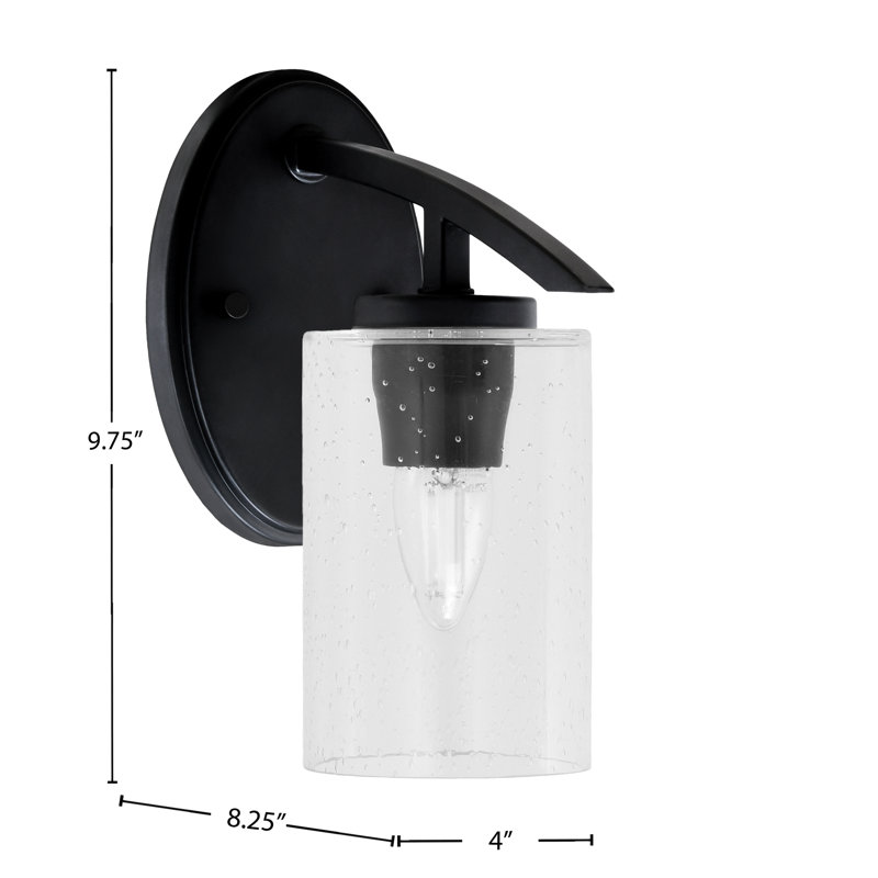 Kurve Wall Sconce With 4" Bubble Glass, Matte Black, Clear