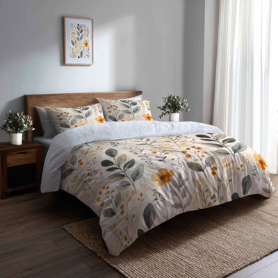 Ensemble de housse de couette et de coussin Boho Bedding 3 - Orange Botanical Sand Garden