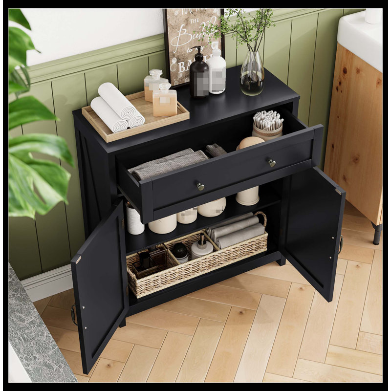 Kitchen Sideboard Buffet Cabinet,Farmhouse Storage Cabinet With Drawer And Adjustable Shelf,Barn Door Accent Cabinet For Kitchen,Dining Room,Entryway,Black
