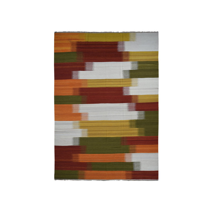 10'x14'3" Ivory Hand Woven Flat Weave Durie Kilim Dazzling Wool Rug 7EED843BA02E422F99BC6D82ABB59B0F