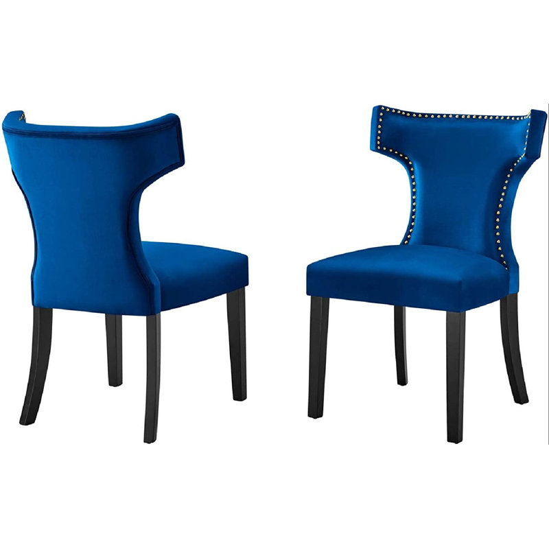 Modway Curve Performance Velvet Dining Chairs, Navy