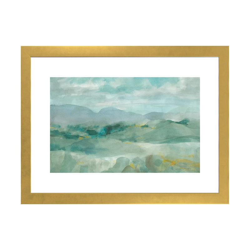 « Green Mountain View » par Danhui nai-impression, H 16 po x l 24 po x P 1 po, Papier encadré doré, Blanc