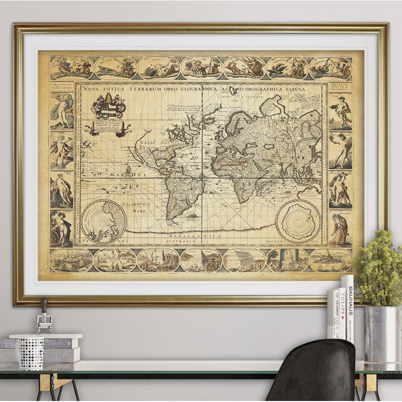 « rétro world map viiii antique », impression, Or, H 24 po x l 32 po x P 1,5 po