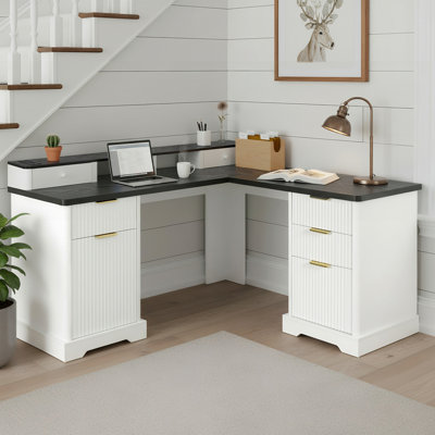 L-Shaped Desk with Charging Station and Storage Cabinet, Computer Desk with File Drawer for Study, Home Office