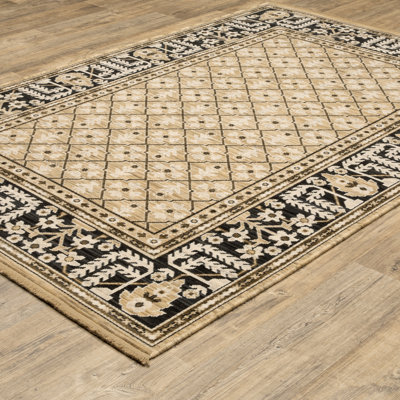 Tapis traditionnel en laine mélangée brun clair / gris anthracite Kuester