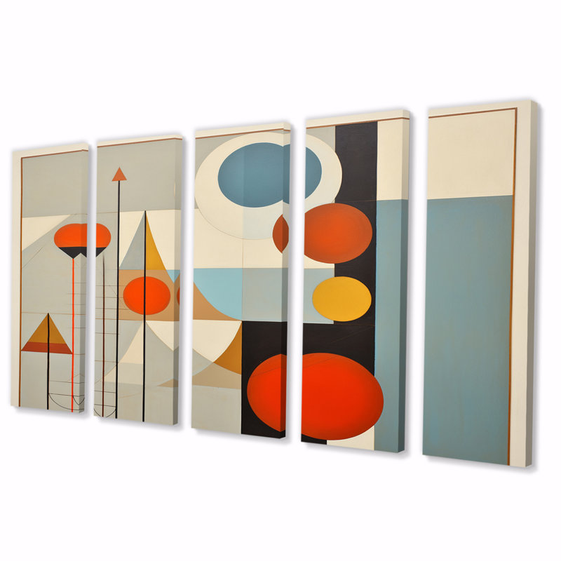 Serendipity abstrait Mid-Century Geometrics I - décoration murale moderne Mid-Century - 5 panneaux égaux