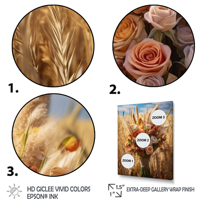 Assortiment de bouquet à la ferme I - reproduction sur toile, H 44 po x l 34 po x P 1,5 po, Cadre naturel flottant