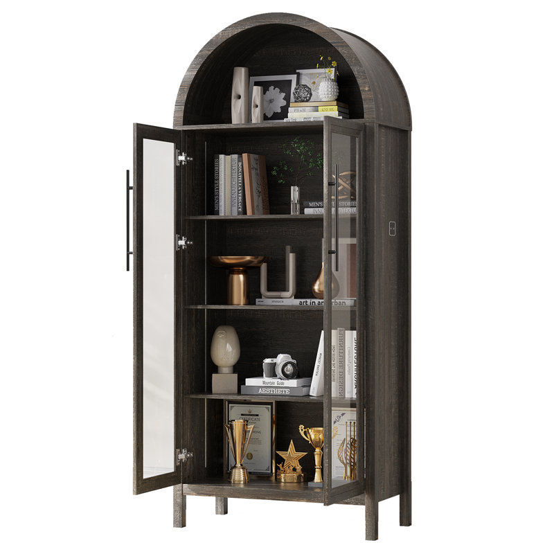 68" Tall Arched Storage Display Cabinet, Rustic Brown