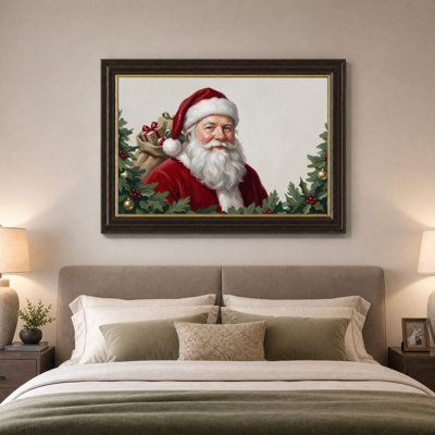 «Santa Claus With Gift Sack In Holly», art mural sur toile