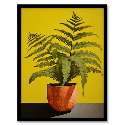 Flourishing Ferns House Plant On Yellow - Single Picture Frame Print