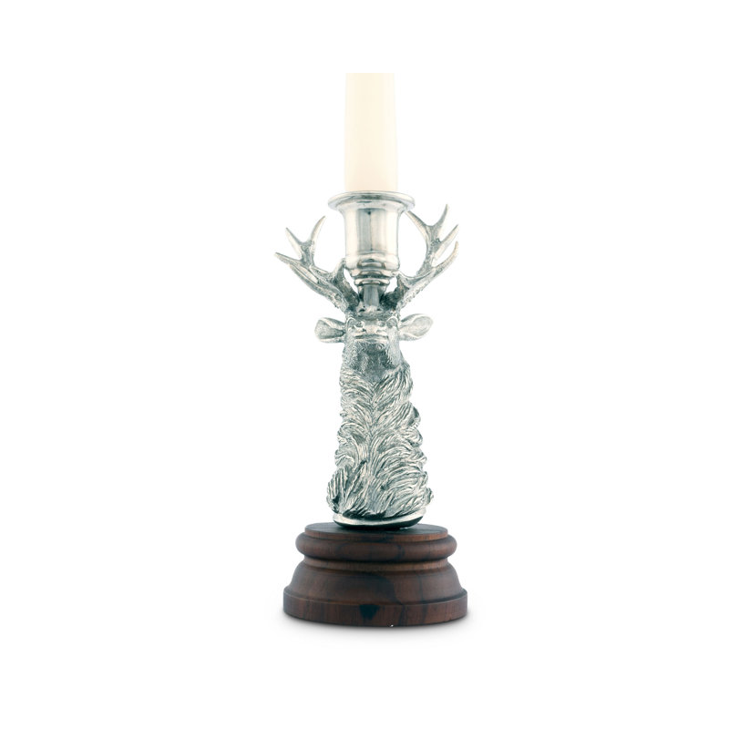 Noble Elk Pewter and Acacia Wood Single Taper Candlestick