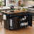 Kitchen Island with Rubber Wood Drop Leaf, 2 Pull Out Organizers & Trash Can Storage, Rolling Cart with Power Outlet, Spice & Towel Racks for Kitchen & Dining-2091247218