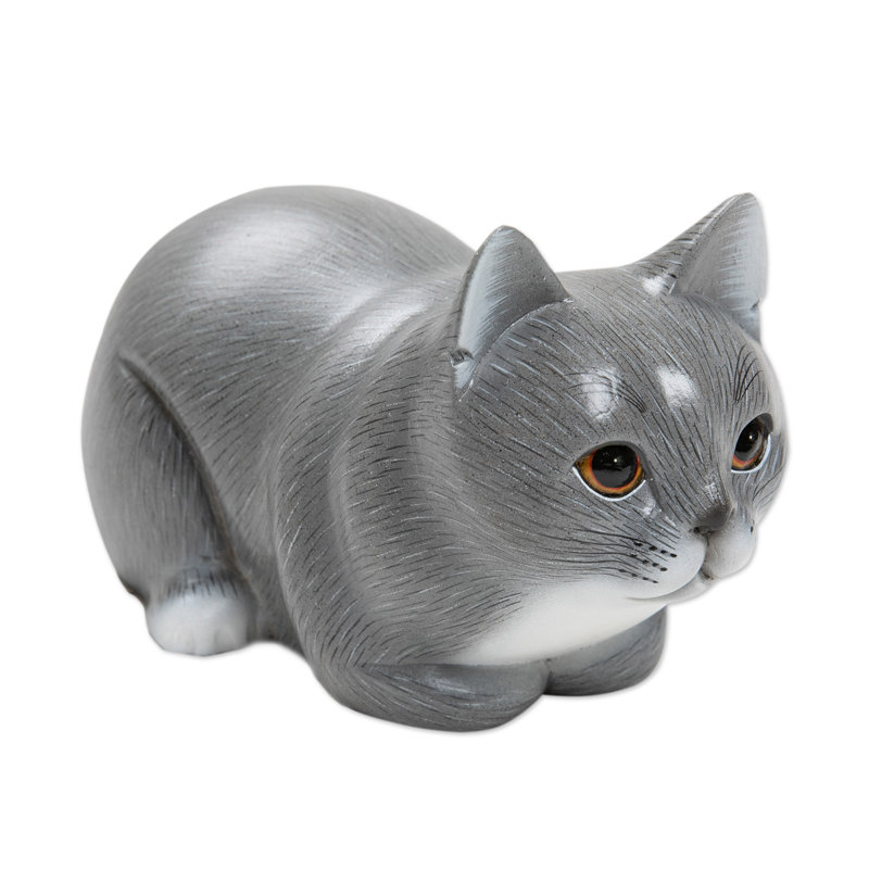 Lark Manor™ Handmade Grey Kitty Wood Figurine