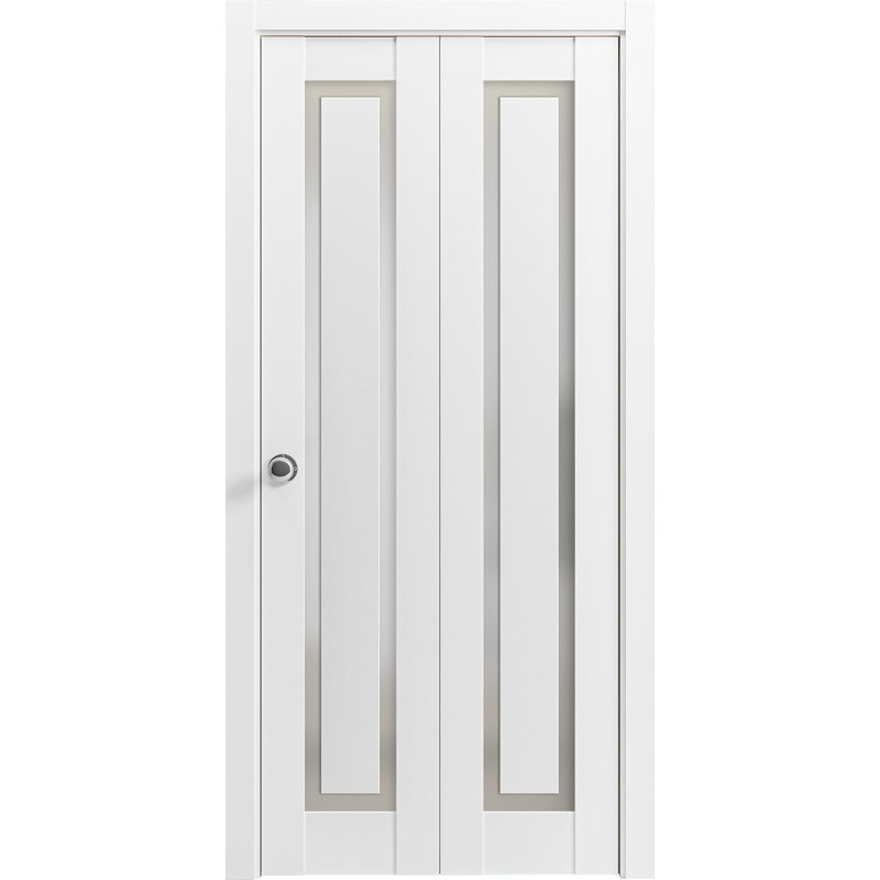 Portes coulissantes pliantes pour garde-robe | Planum blanc peint avec verre givré 0888 | Ensemble de quincaillerie de moulures robustes à moulures | Portes de garde-robe de chambre en bois massif