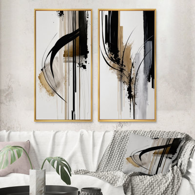Black, White And Gold Expression I - Abstract Wall Art Set of 2 Piece