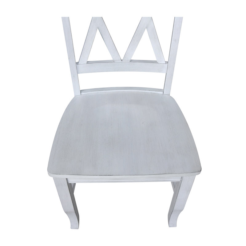 Chaise d'appoint à dossier croisé en bois massif blanc craie antique