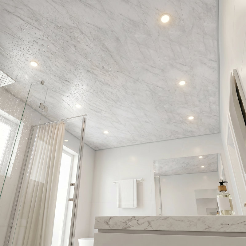 8 Pack PVC Marble-textured Wall Panels, White Grey