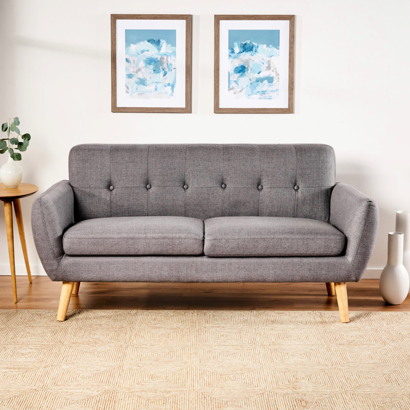 Mid-Century moderne gris foncé, recouvert de tissu pour les espaces compacts