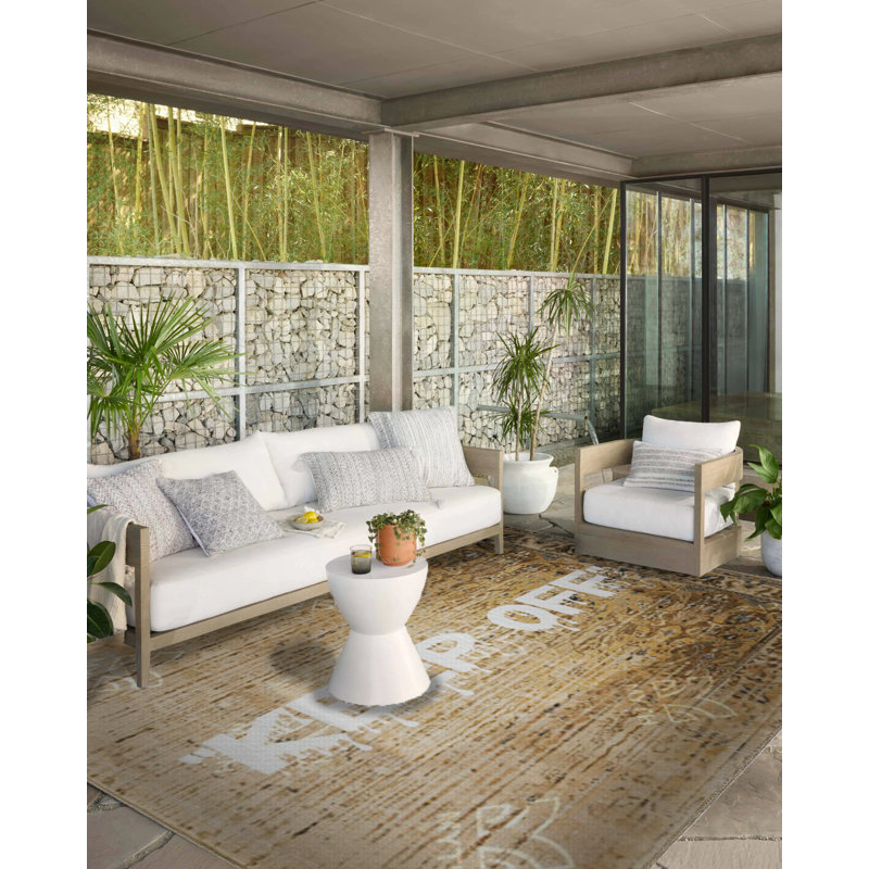 Tapis beige à motif texturé «Keep Off», Tapis de couloir 3 pi 3,37 po x 6 pi 6,74 po