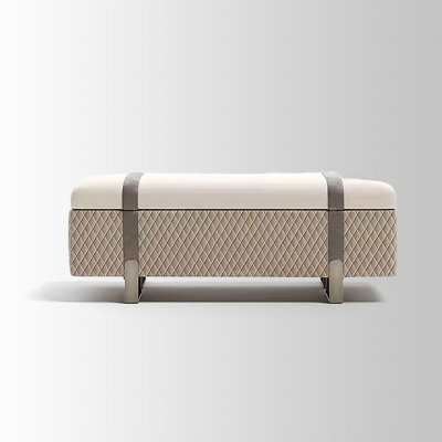 Banc de rangement en cuir beige pour chambre avec banc d'entrée